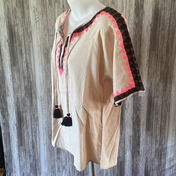 🆕 IVY JANE Boho Chic Embroidered Triangles Tassel Shirt Top Sz S $128 - Picture 5 of 8